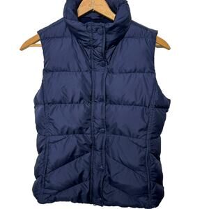 VIntage J Crew Women's Down Fill Puffer Vest Navy Blue Pockets Size Medium Y2K